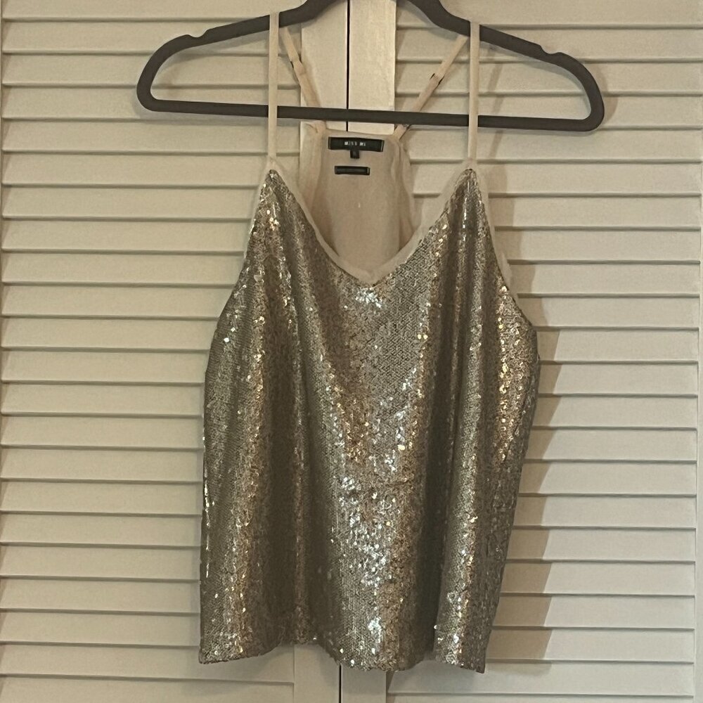 Miss Me sequin metallic tank top gold champagne small spaghetti strap